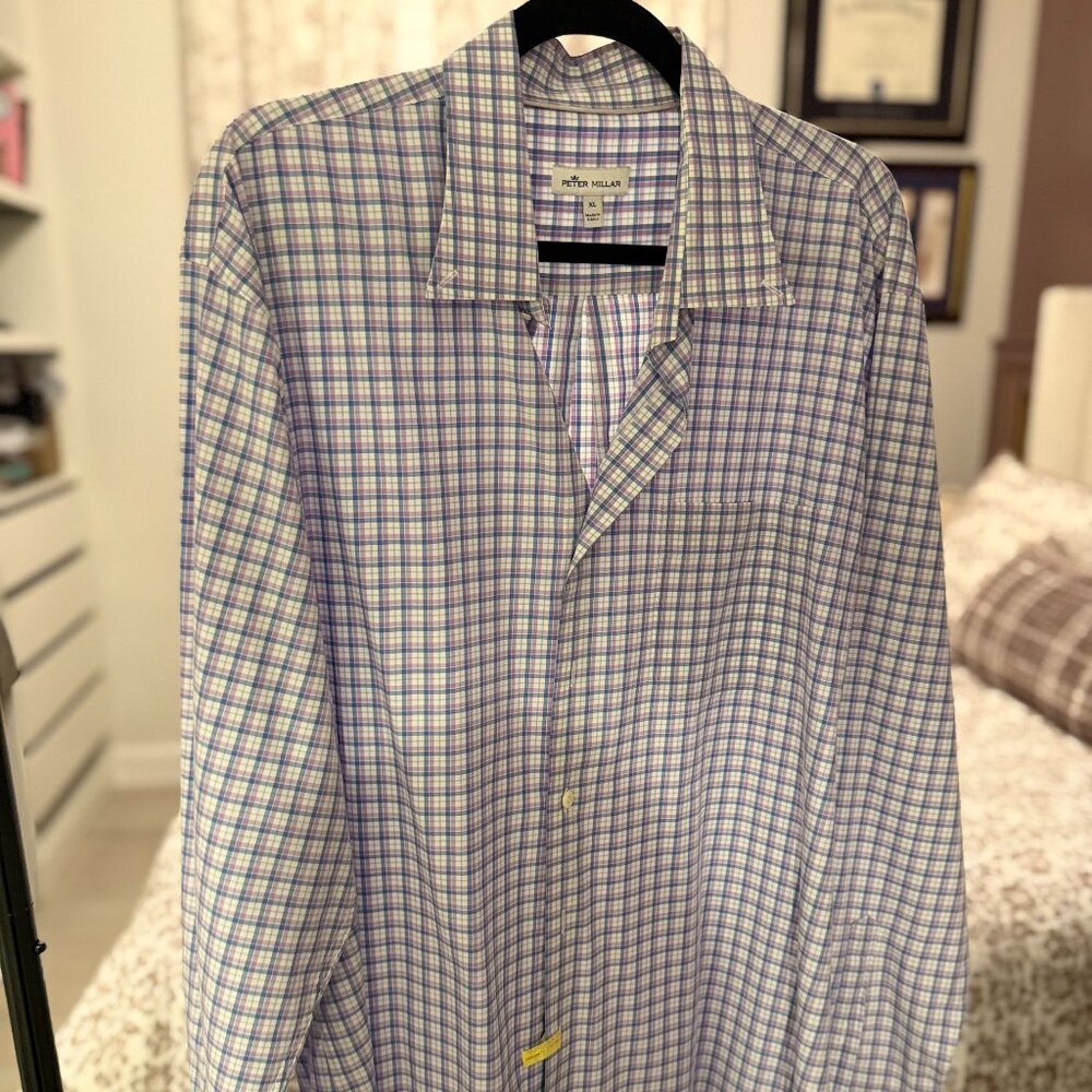 Peter Millar Men’s Button-Down Shirt XL – Plaid Crown Ease Performance Style